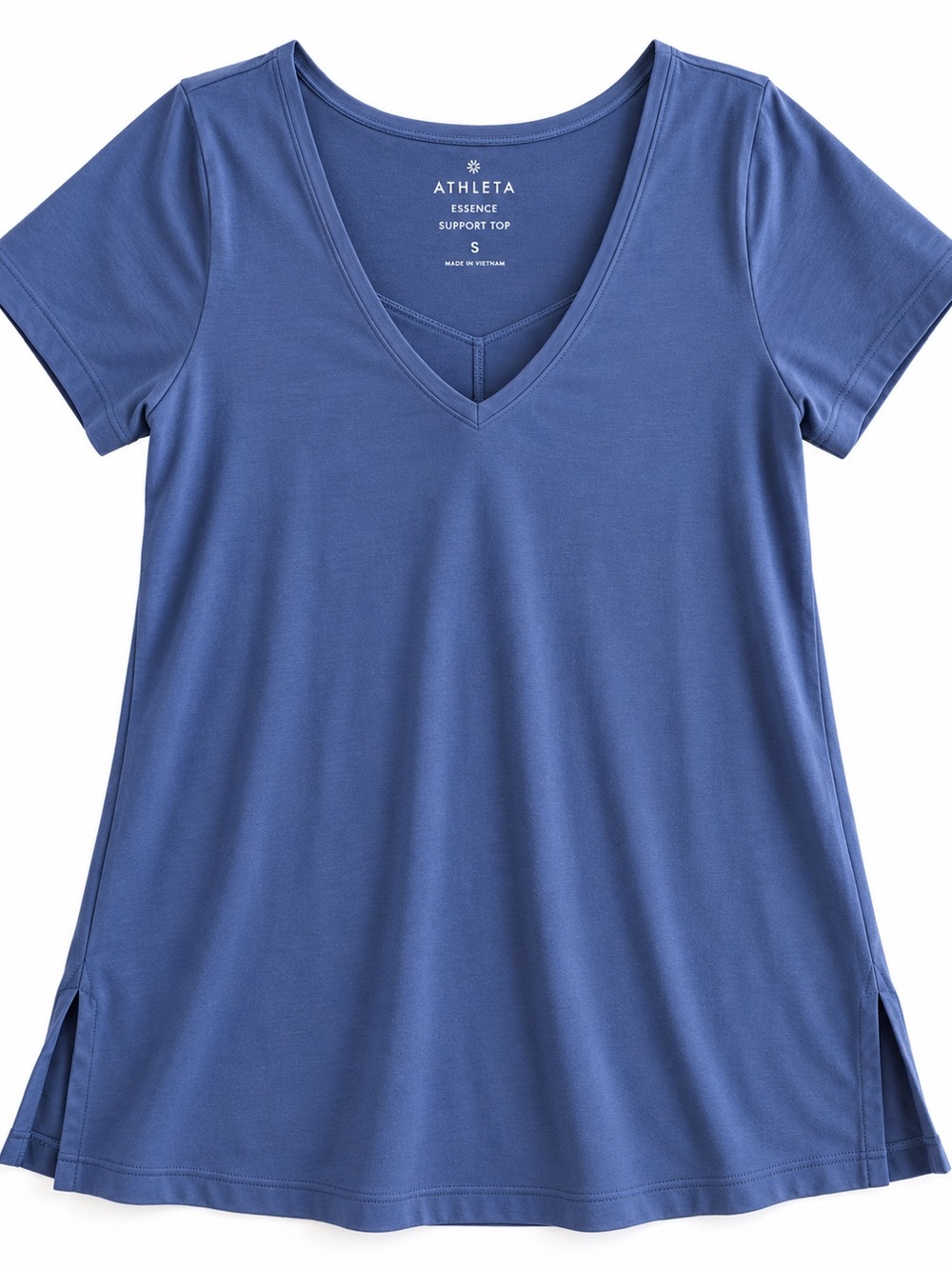 Athleta Essence Support Top Small Blue V-Neck Built-In Bra Tunic